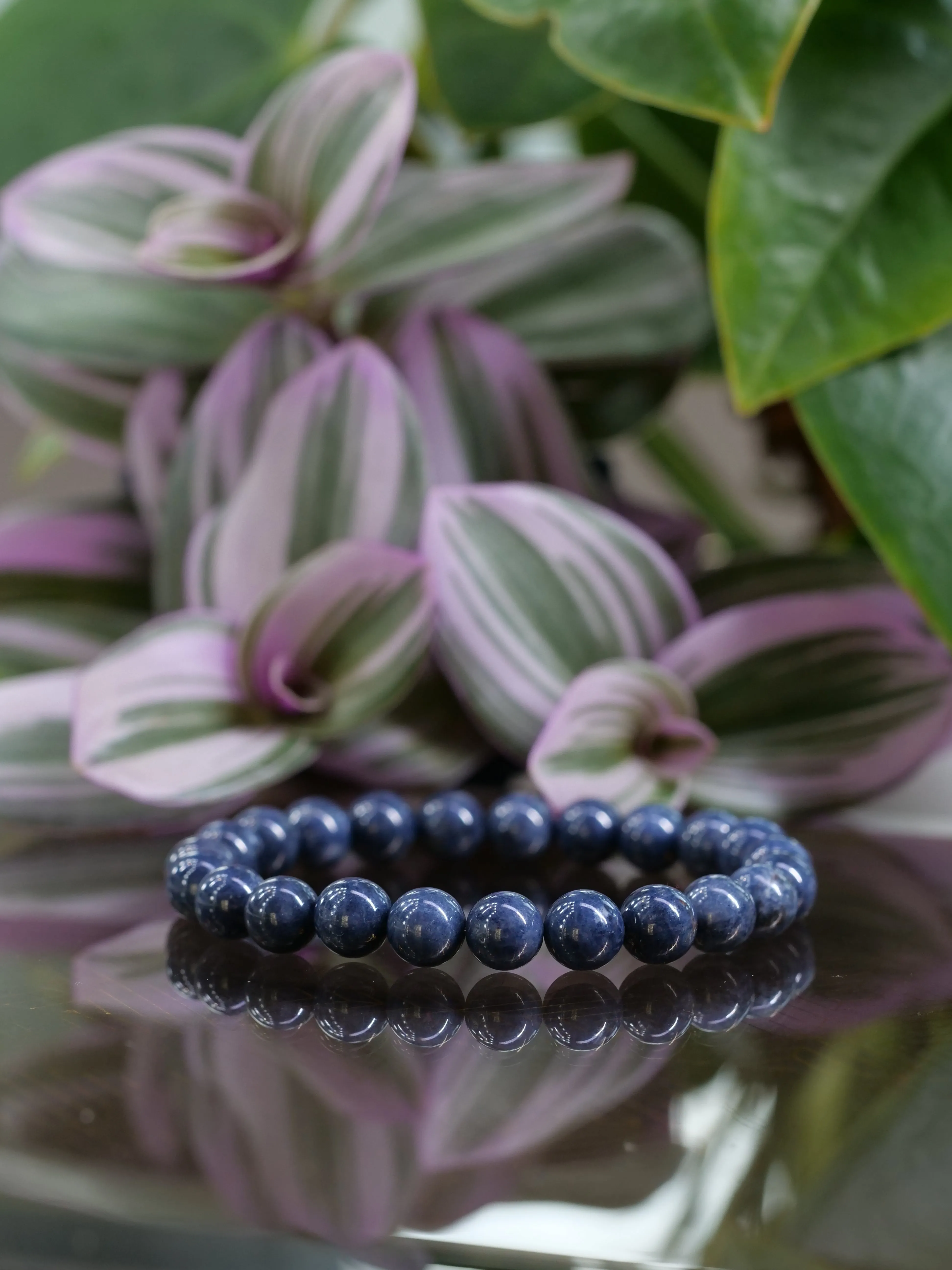Sapphire 8mm Beaded Natural Gemstone Elastic Bracelet, Genuine Top Grade Gift Jewelry, Men Women Fashion Crystal Energy Jewellery