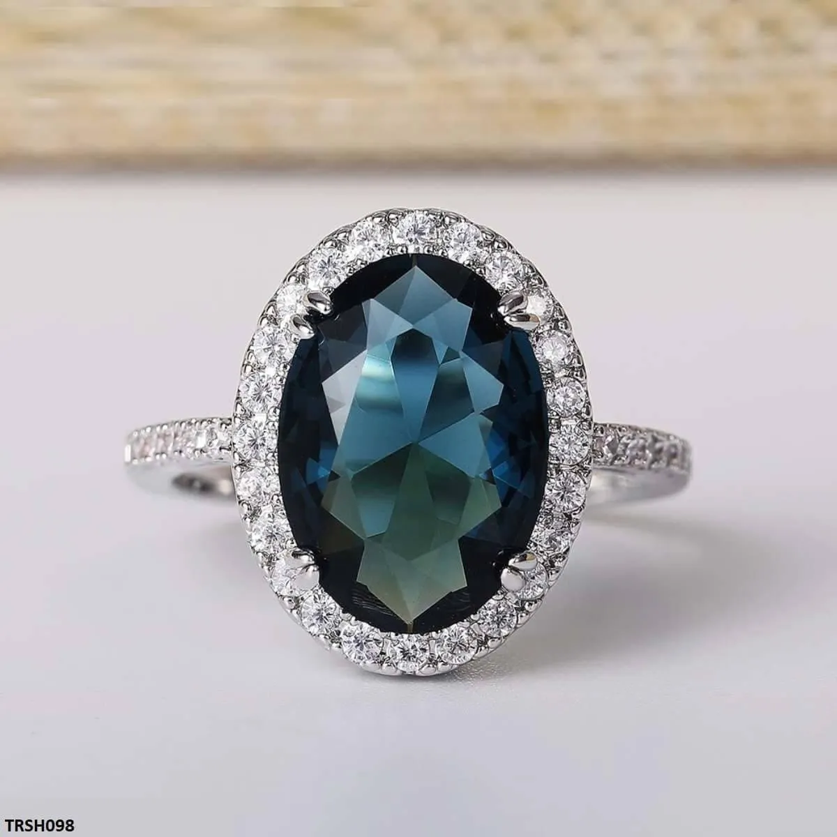 Sapphire Zircon Oval Ring