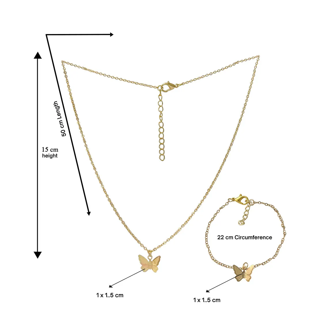 Set of 2 Butterfly Pendant Gold-Toned Necklace & Bracelet