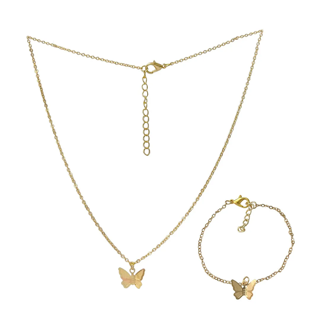 Set of 2 Butterfly Pendant Gold-Toned Necklace & Bracelet
