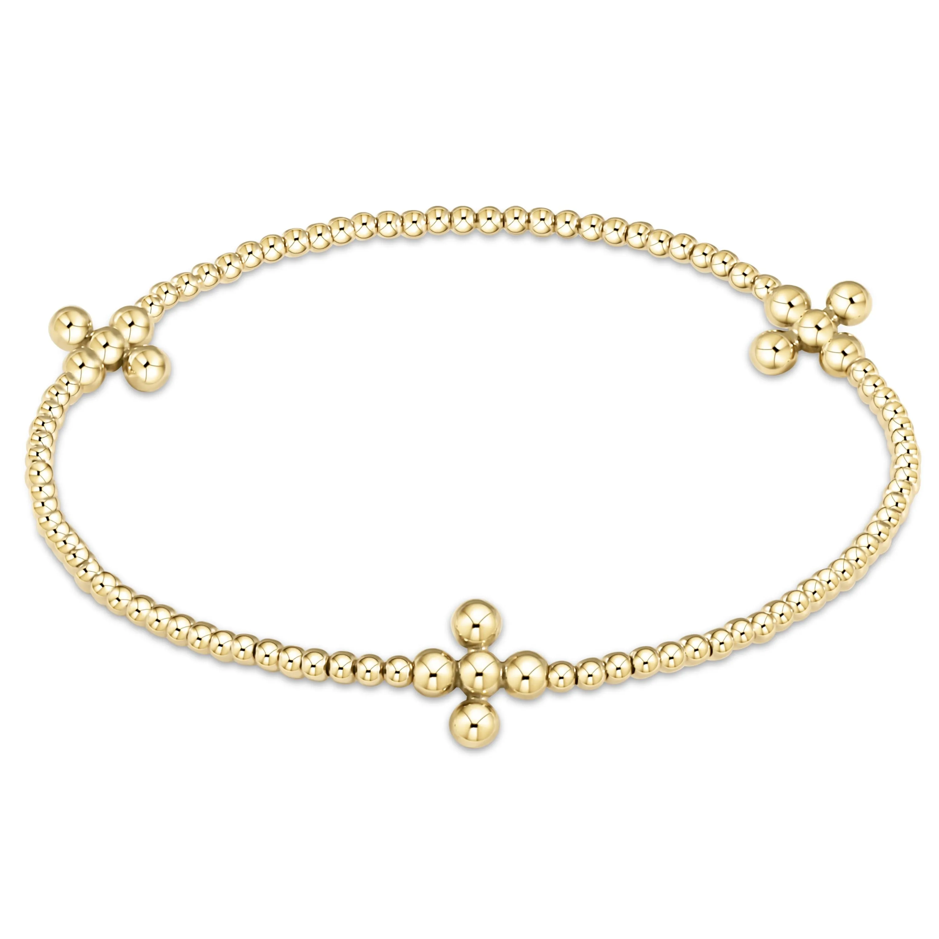 Signature Cross Gold Pattern 2Mm Bead Bracelet - Classic Beaded Signature Cross Gold - 3Mm Bead Gold Bscgp2Clscg3
