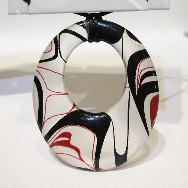 Silk Native Art Oval Pandent -  Red/Balck