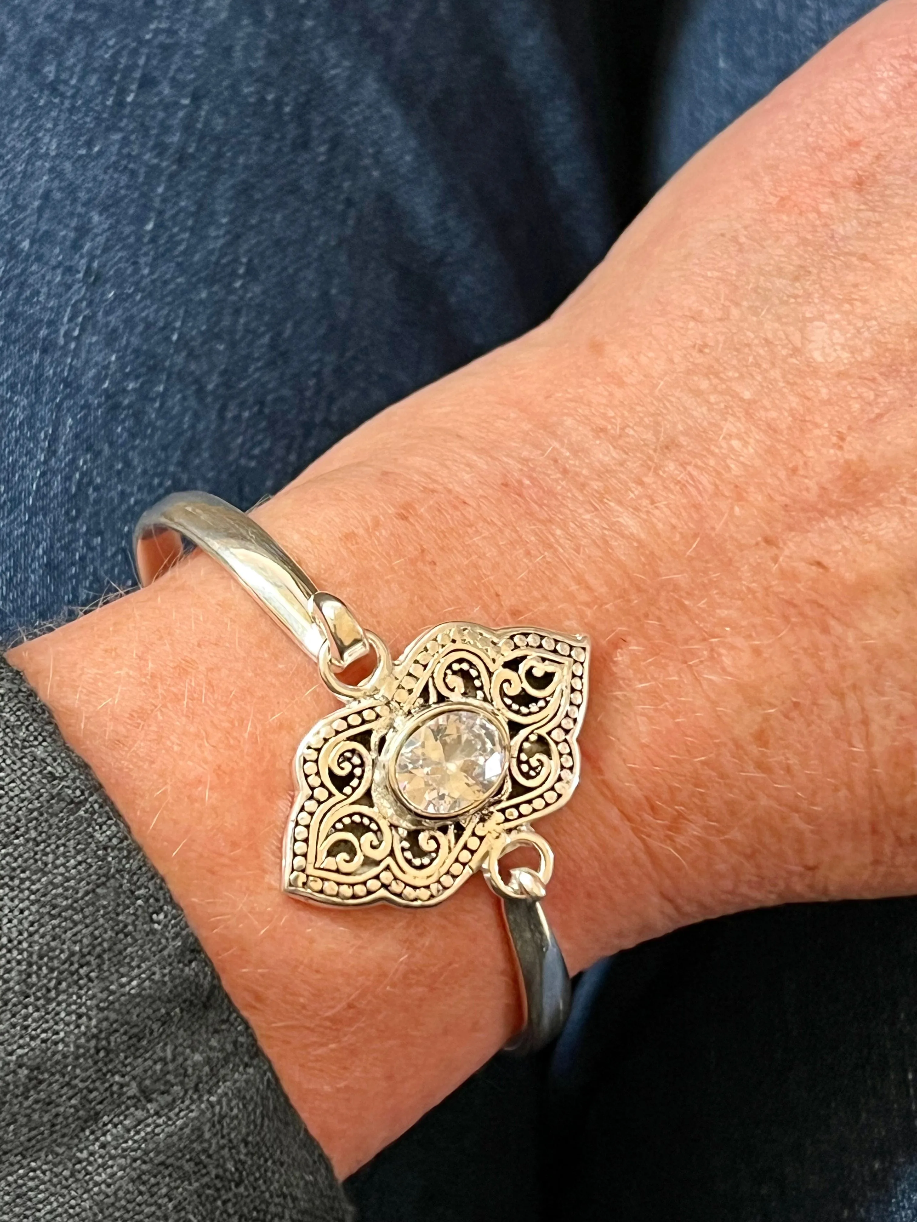 Silver Crystal Filigree Bracelet