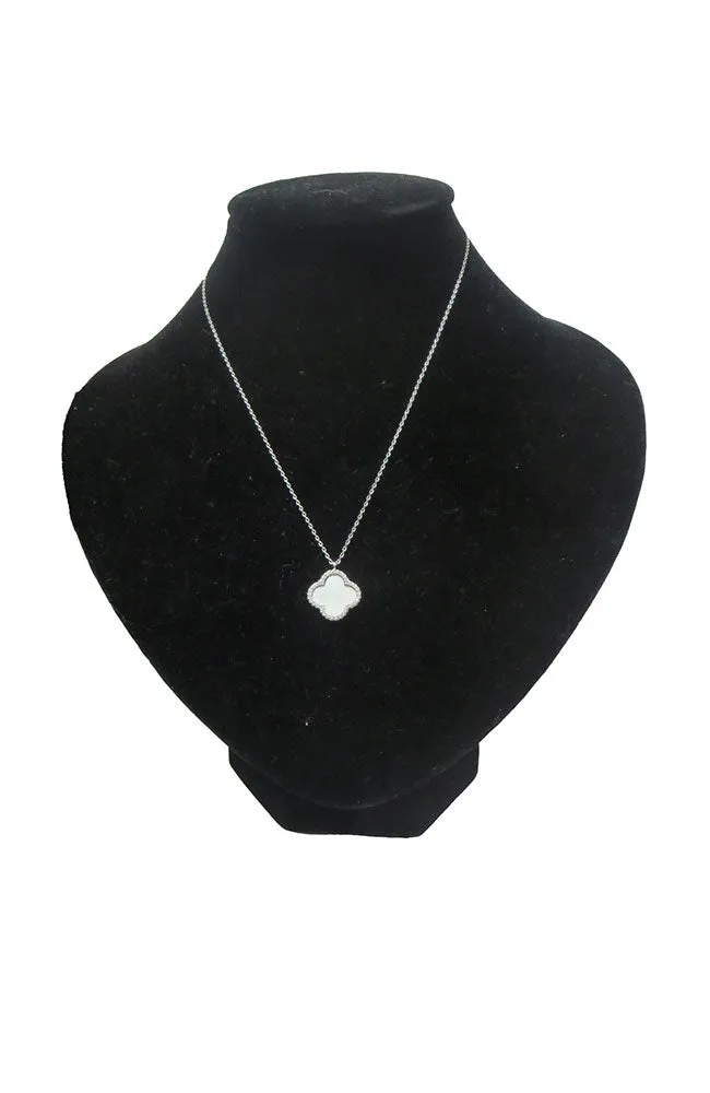 Silver MOP Clover Charm Necklace
