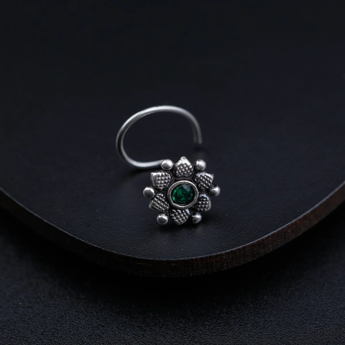 Silver Nose pin with Green Stone