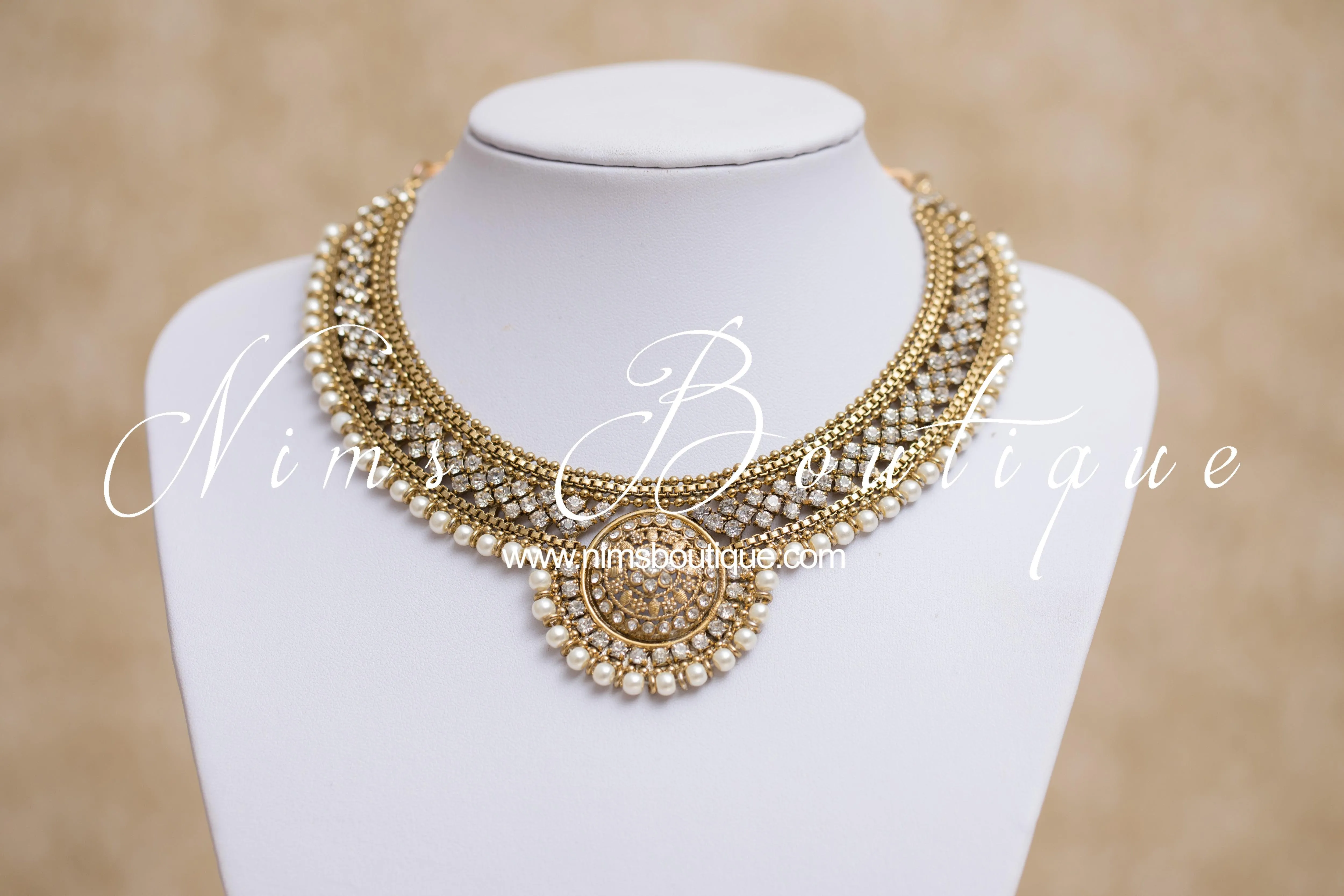 Small Royal Antique Gold, Pearl & Clear Stone set