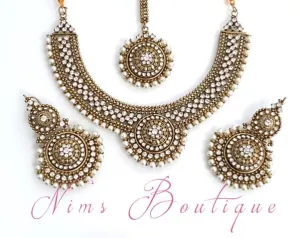 Small Royal Antique Gold, Pearl & Clear Stone set