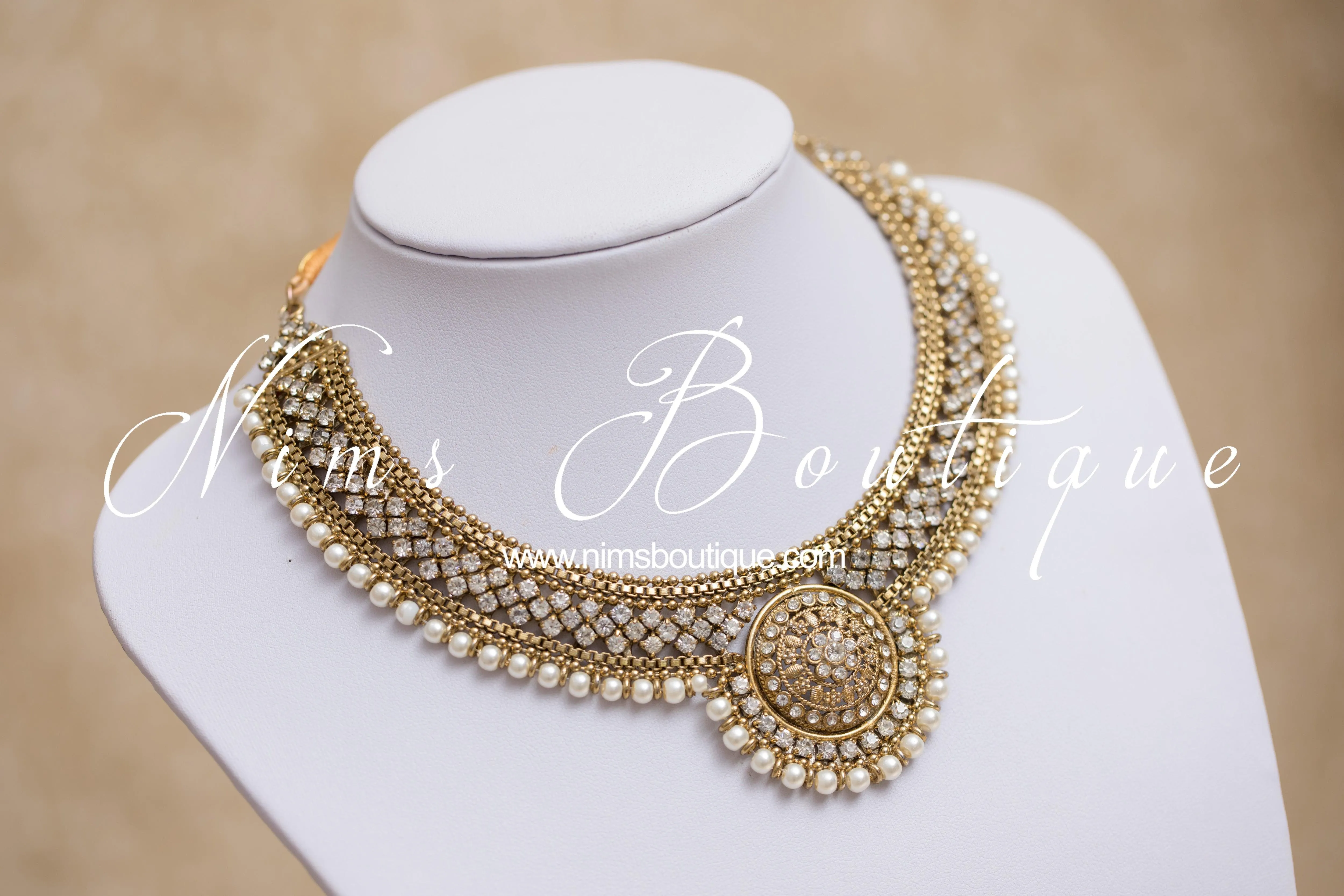 Small Royal Antique Gold, Pearl & Clear Stone set