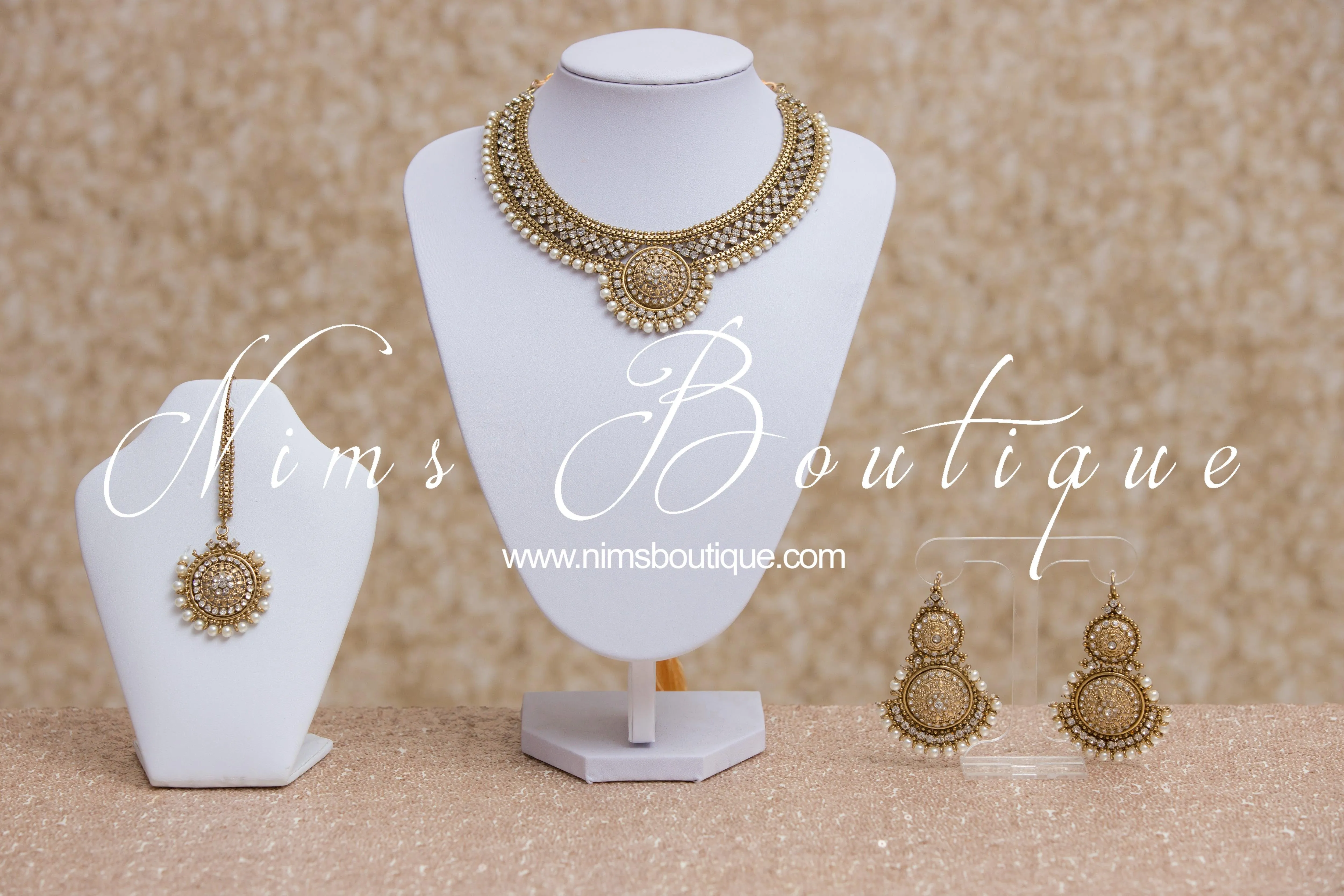 Small Royal Antique Gold, Pearl & Clear Stone set