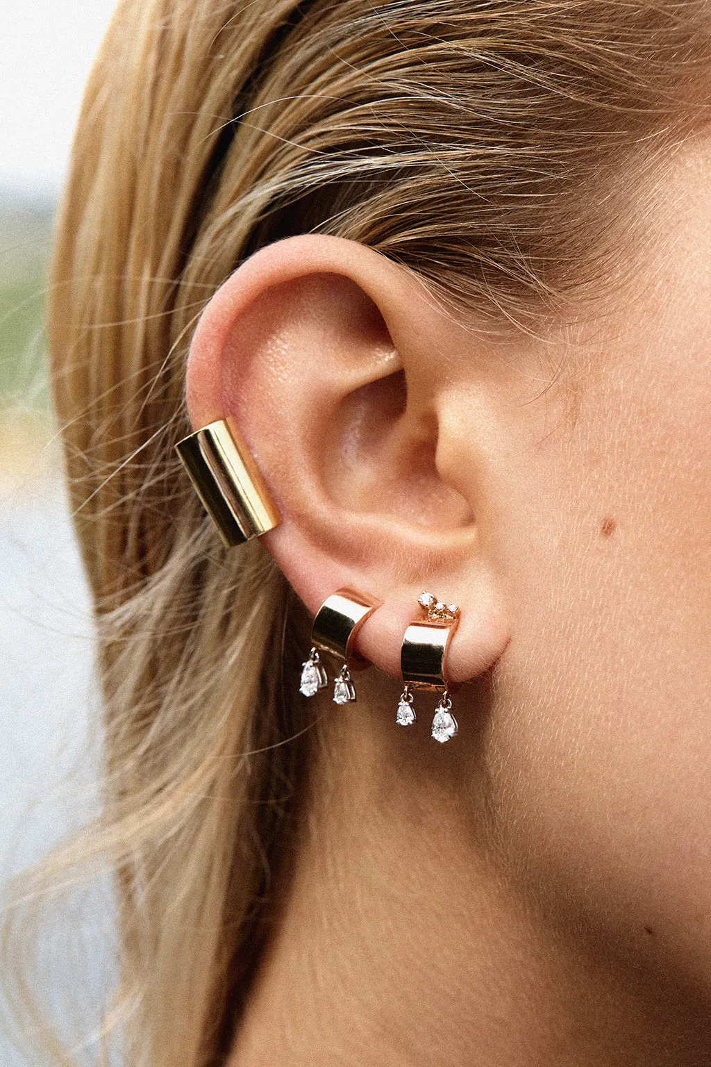 Small Tube Drops gold earring