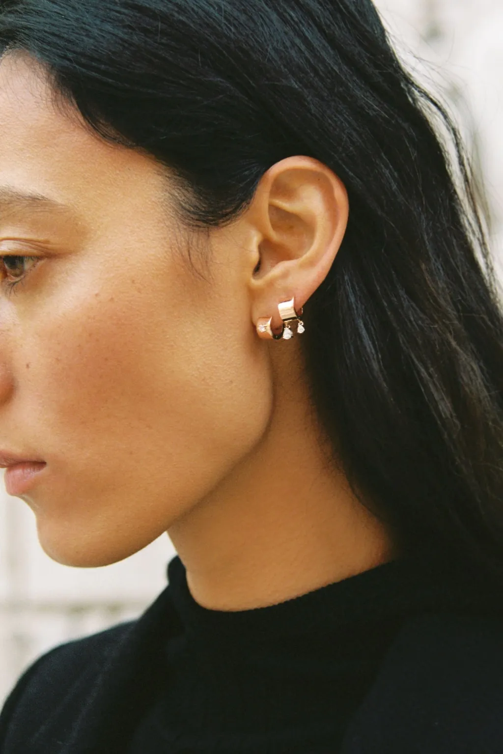 Small Tube Drops gold earring