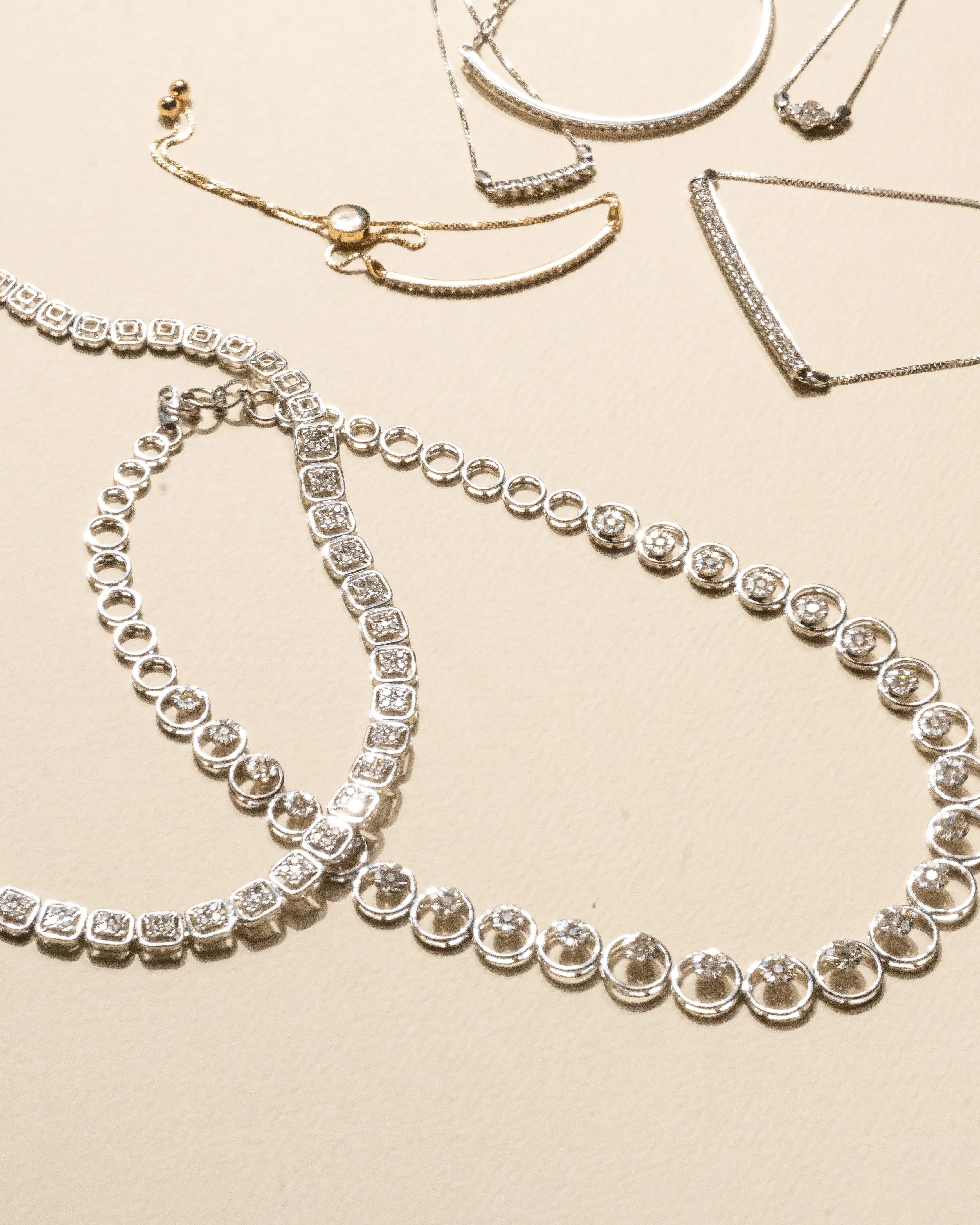 Square Diamond Necklace with Matching Dangling Earrings