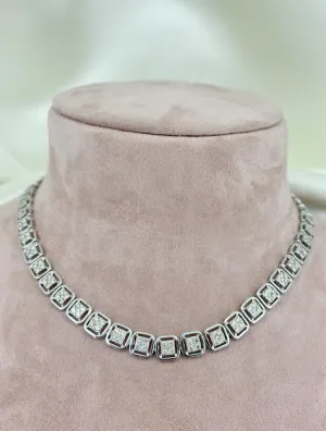 Square Diamond Necklace with Matching Dangling Earrings