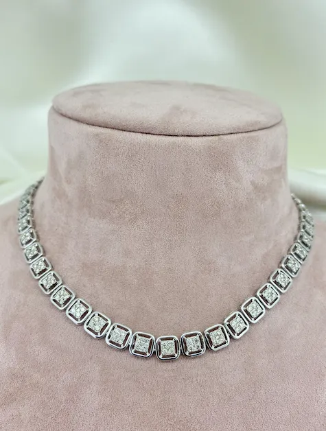 Square Diamond Necklace with Matching Dangling Earrings