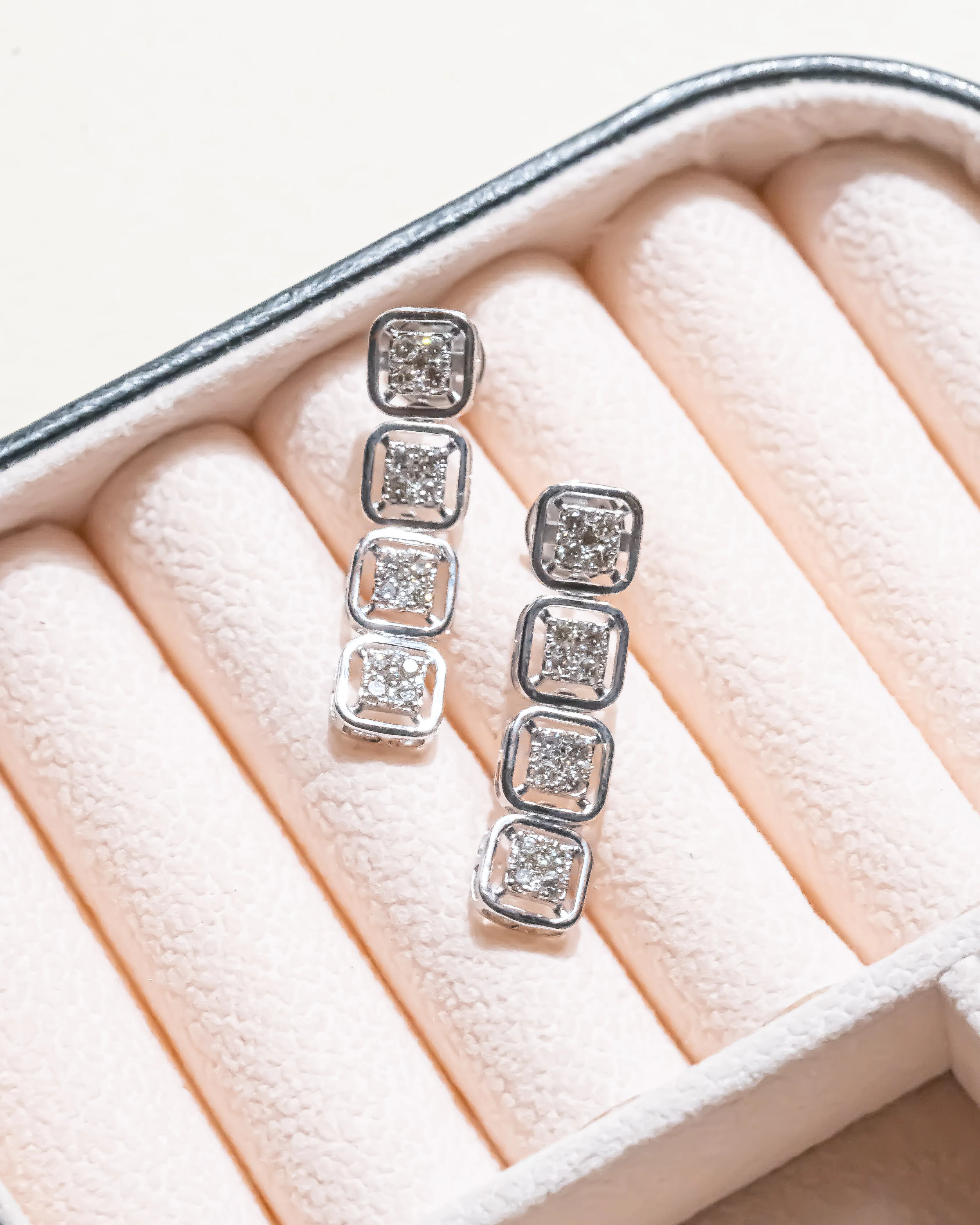 Square Diamond Necklace with Matching Dangling Earrings