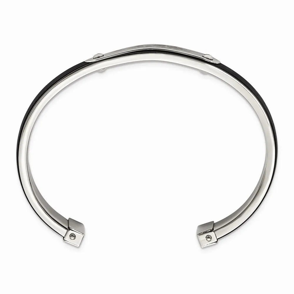 Stainless Steel Black Rubber Cuff Bangle