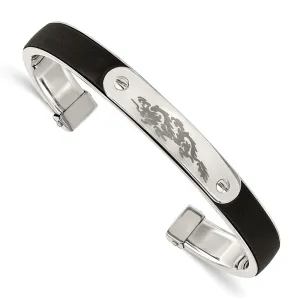 Stainless Steel Black Rubber Cuff Bangle