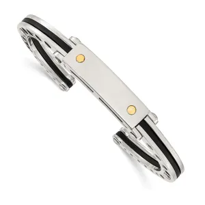 Stainless Steel Gold Accent Black PVC Hinged Bangle