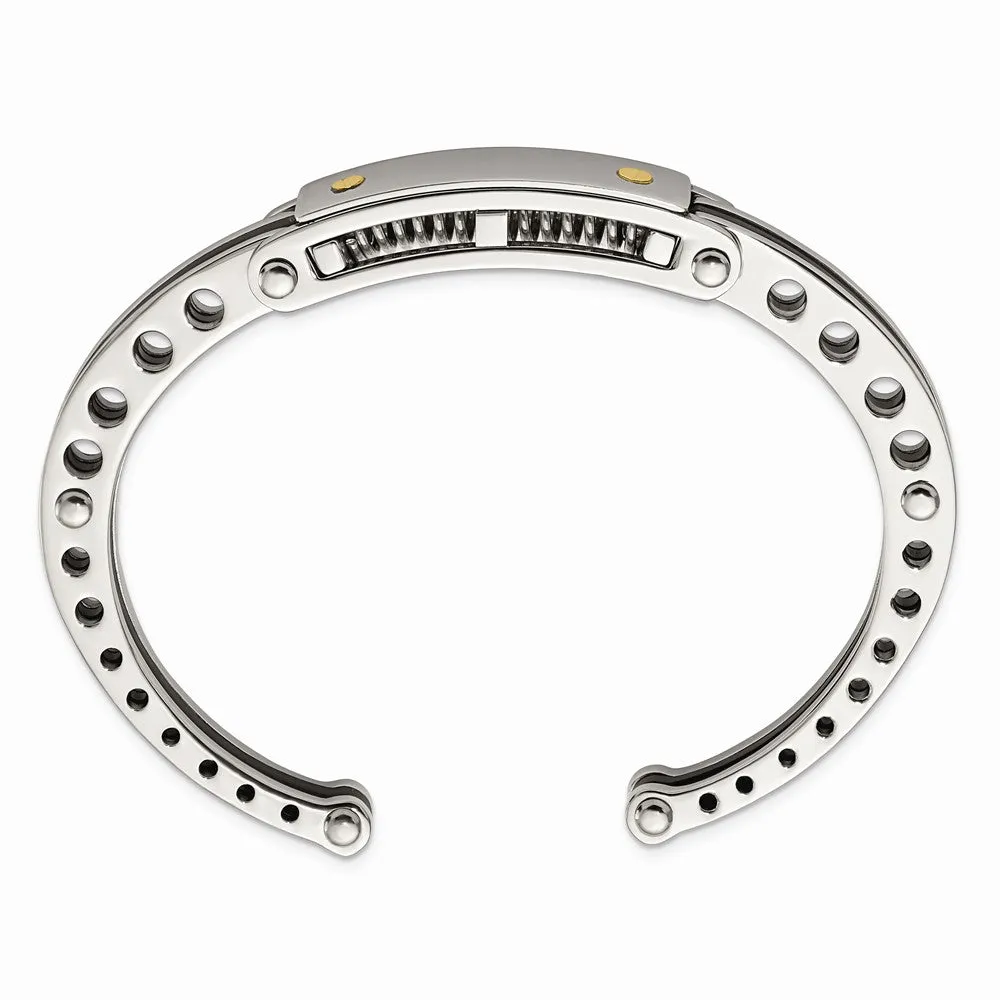 Stainless Steel Gold Accent Black PVC Hinged Bangle