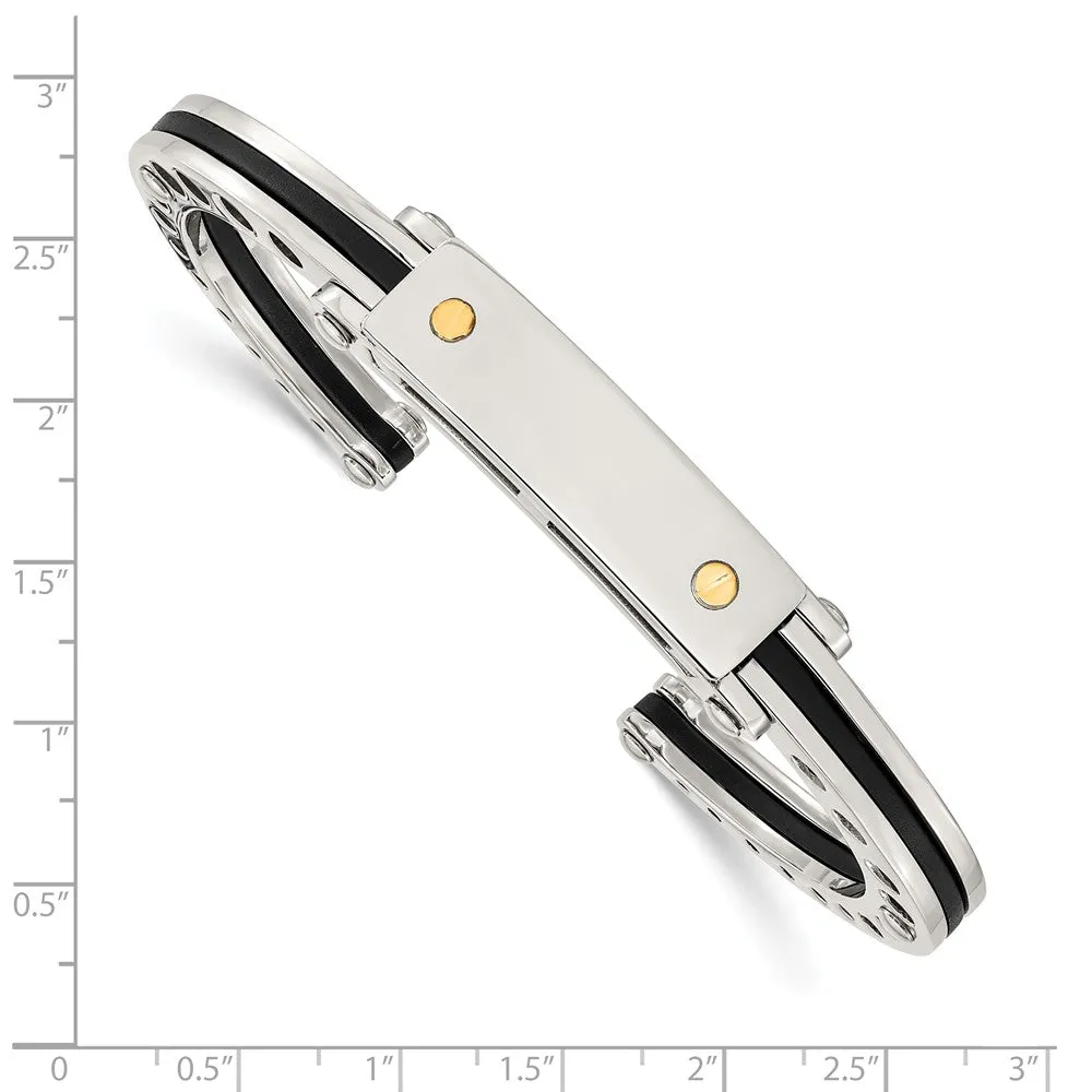 Stainless Steel Gold Accent Black PVC Hinged Bangle