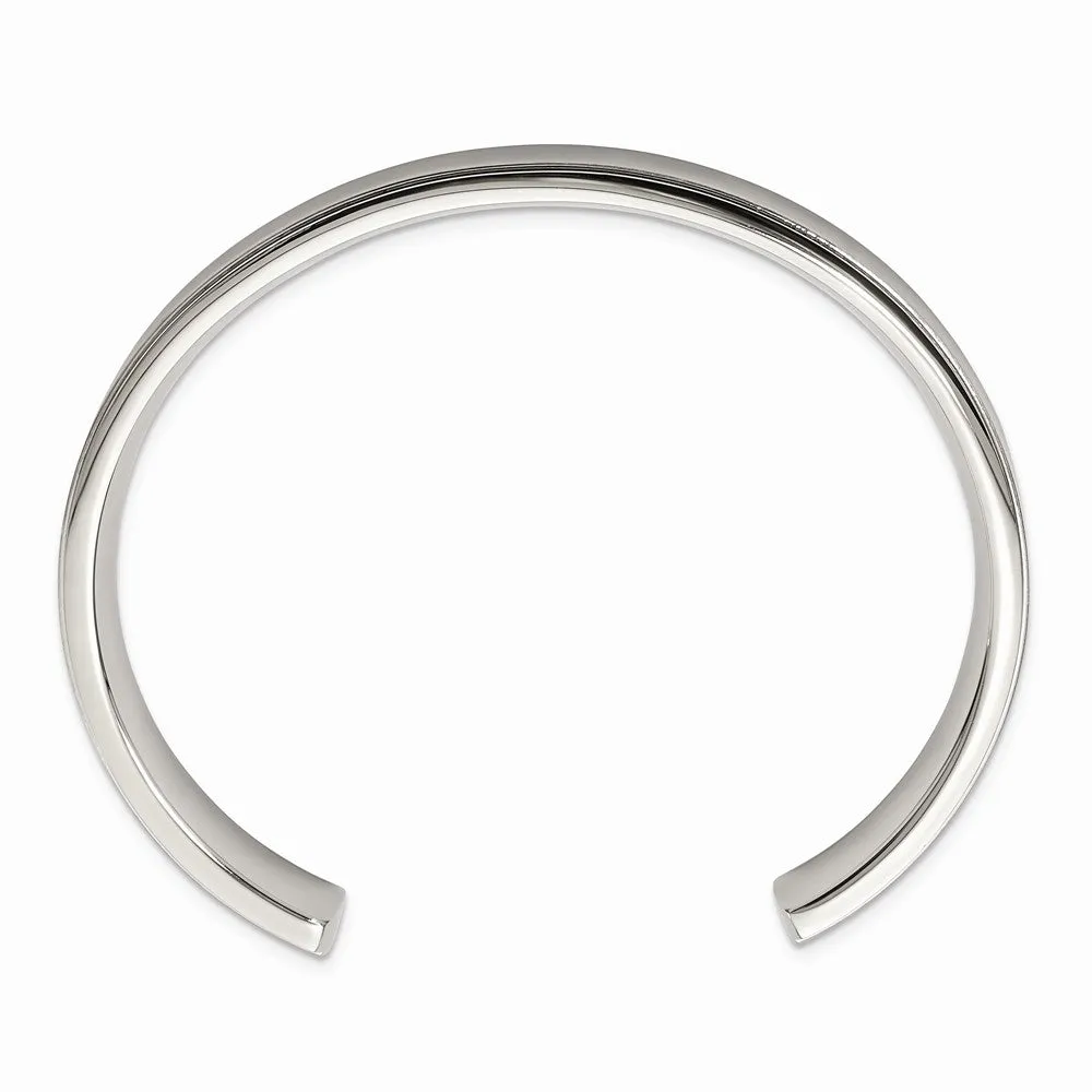 Stainless Steel Polished and Brushed Ridged Edge Bangle
