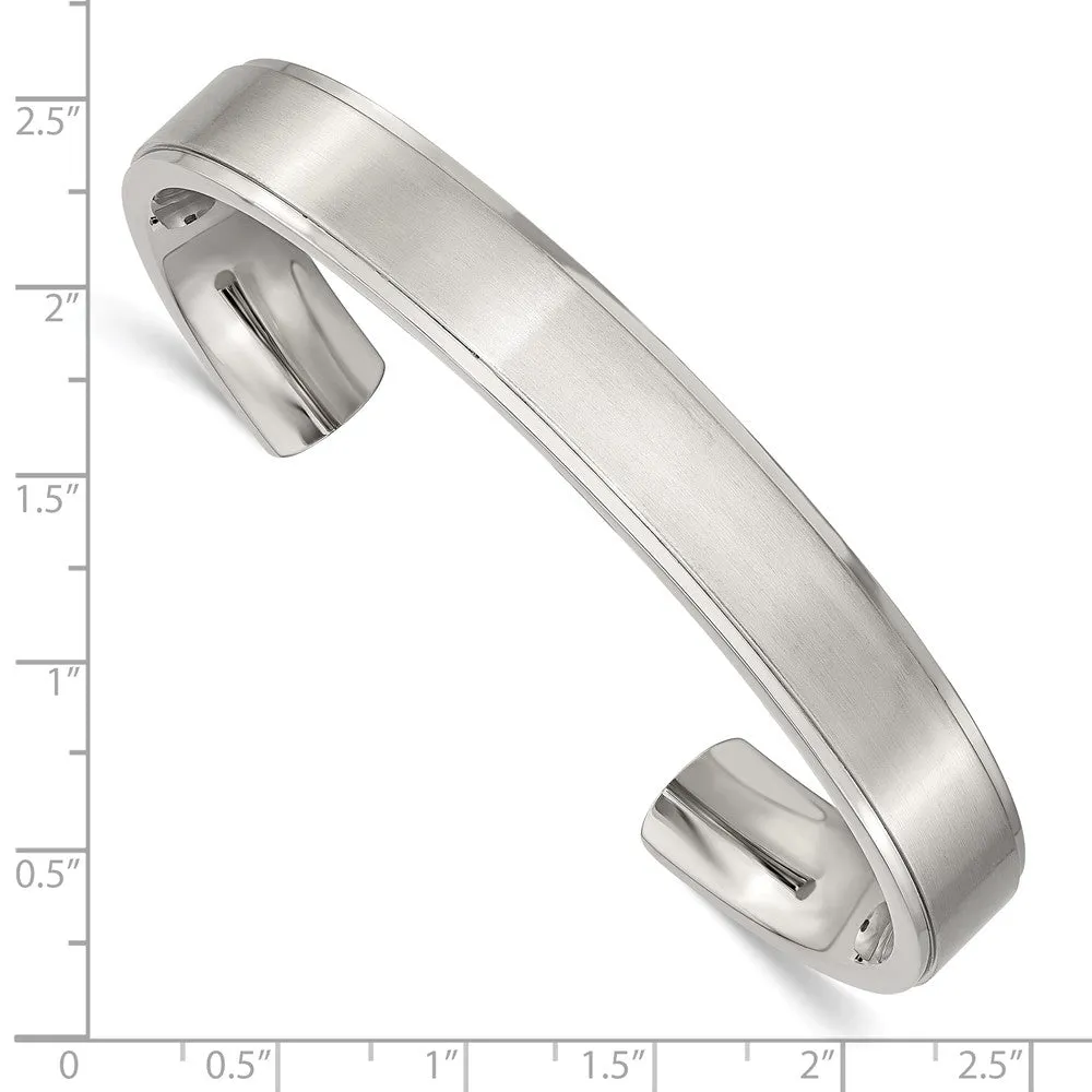 Stainless Steel Polished and Brushed Ridged Edge Bangle