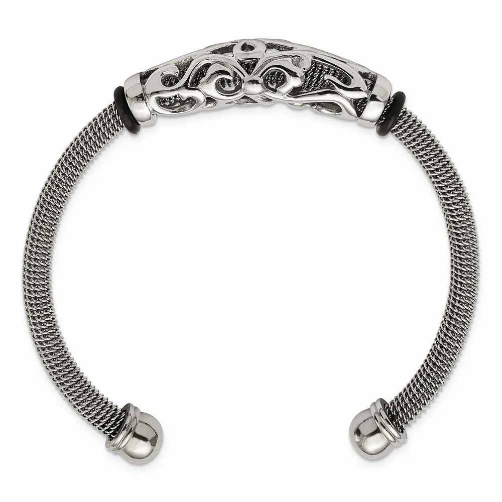 Stainless Steel Polished Black Rubber Bracelet