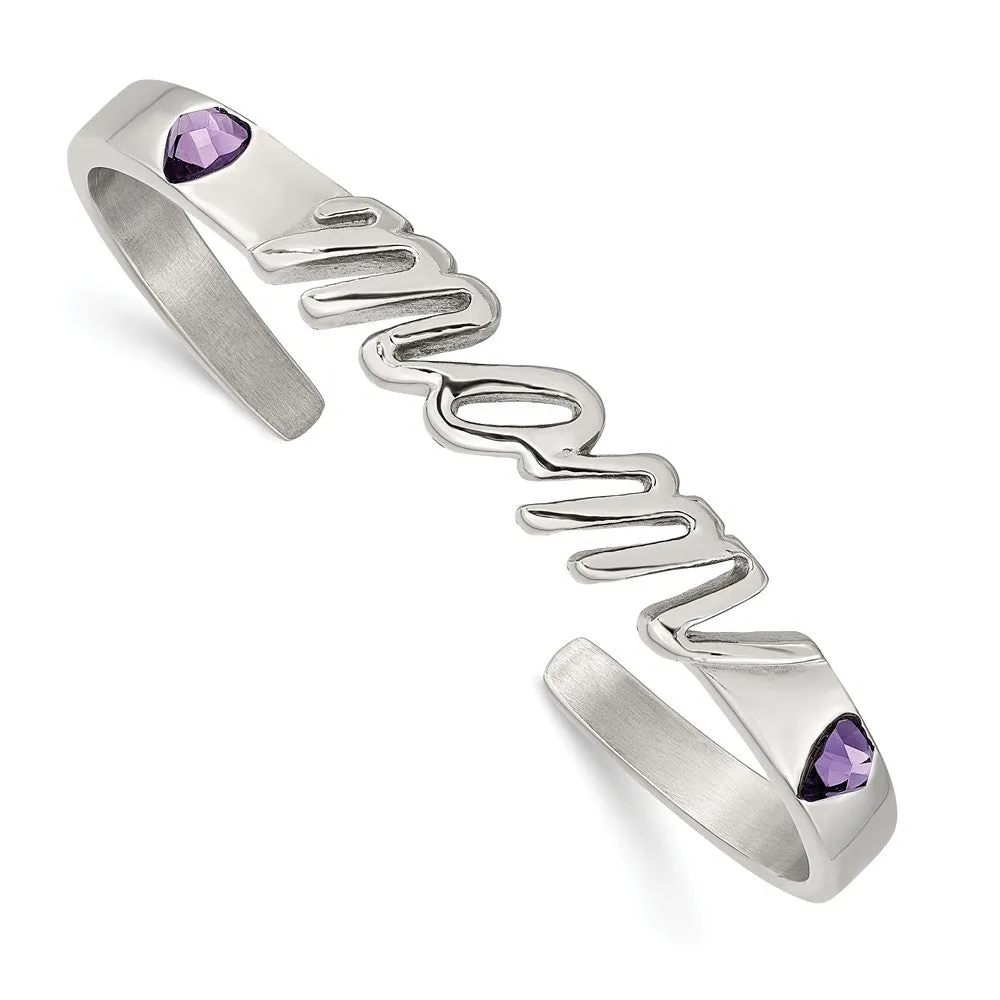 Stainless Steel Polished CZ Mom Bangle