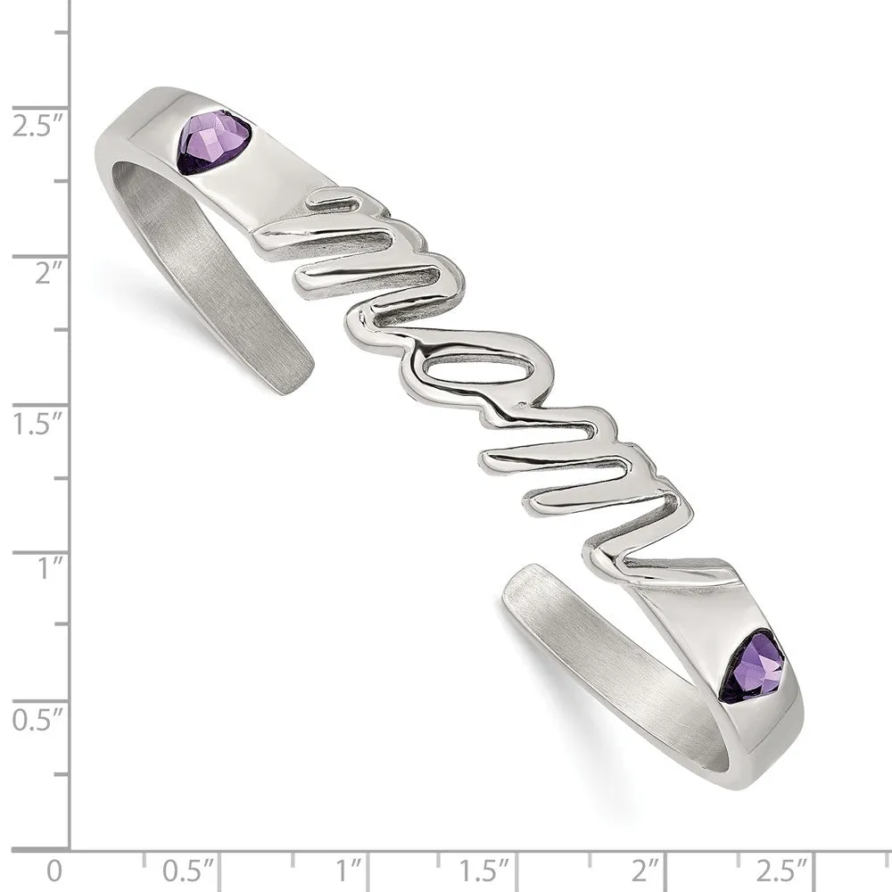 Stainless Steel Polished CZ Mom Bangle