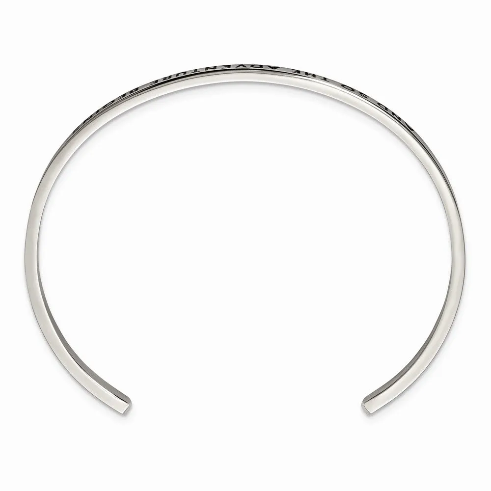 Stainless Steel Polished Enamel/Crystal ADVENTURE BEGINS 3mm Bangle