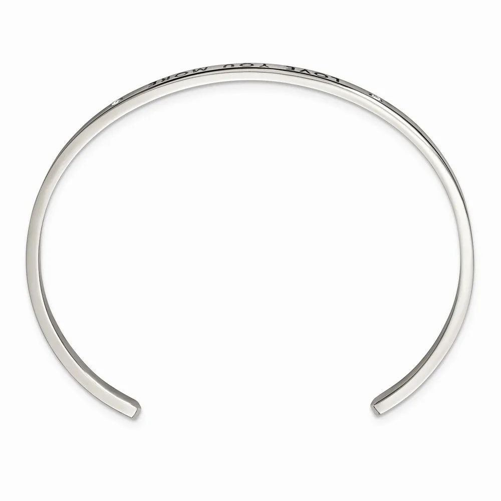 Stainless Steel Polished Enamel/Crystal LOVE YOU MORE 3mm Cuff Bangle
