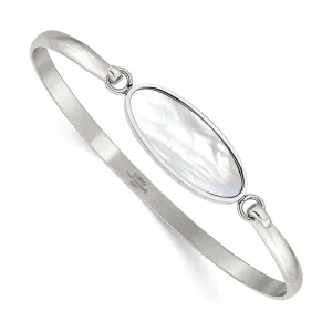 Stainless Steel Polished Oval Mother of Pearl Bracelet