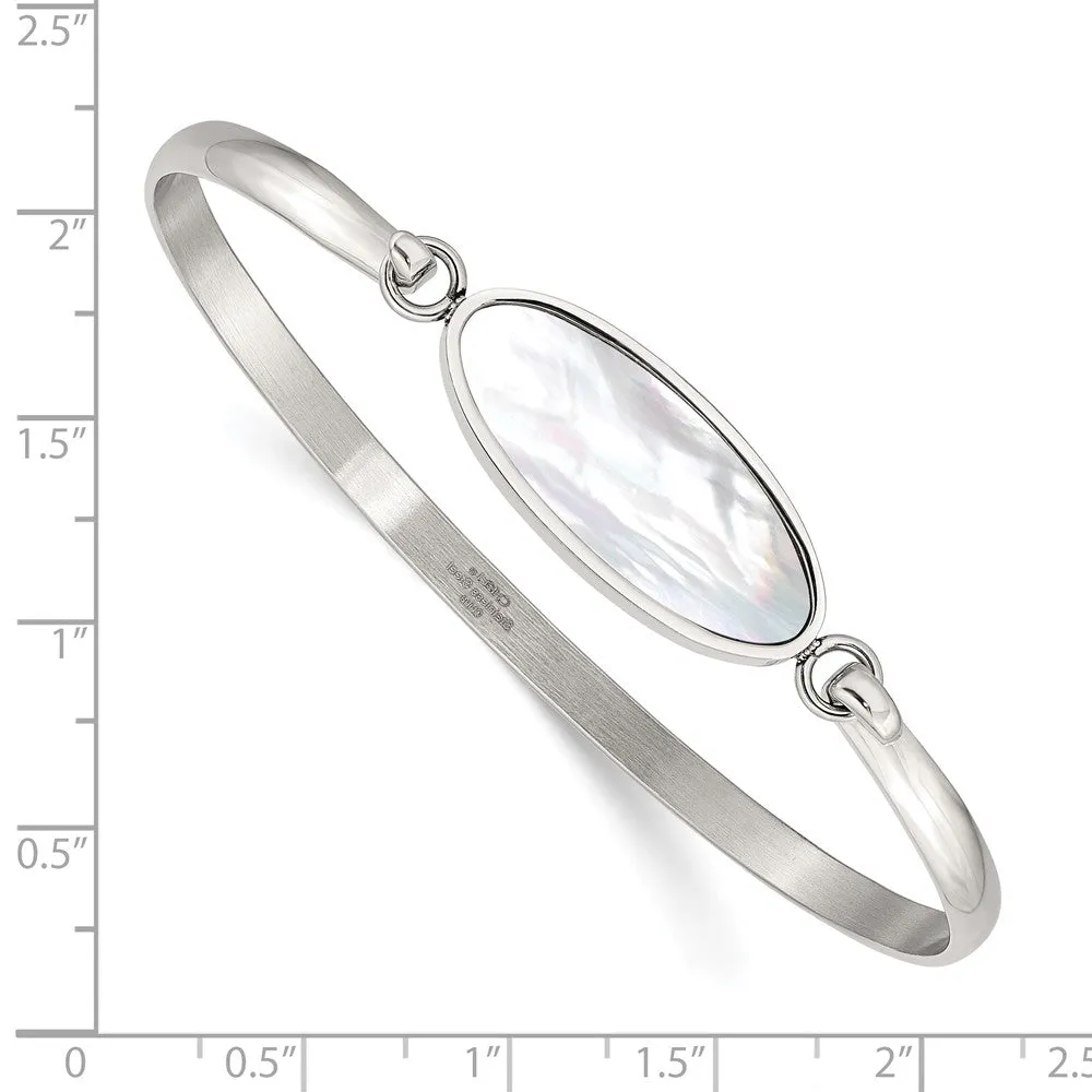 Stainless Steel Polished Oval Mother of Pearl Bracelet