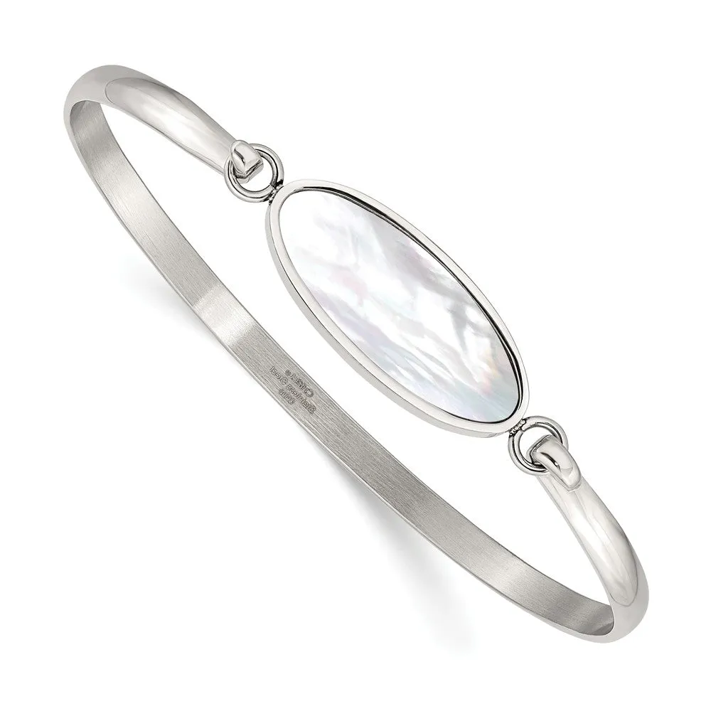 Stainless Steel Polished Oval Mother of Pearl Bracelet