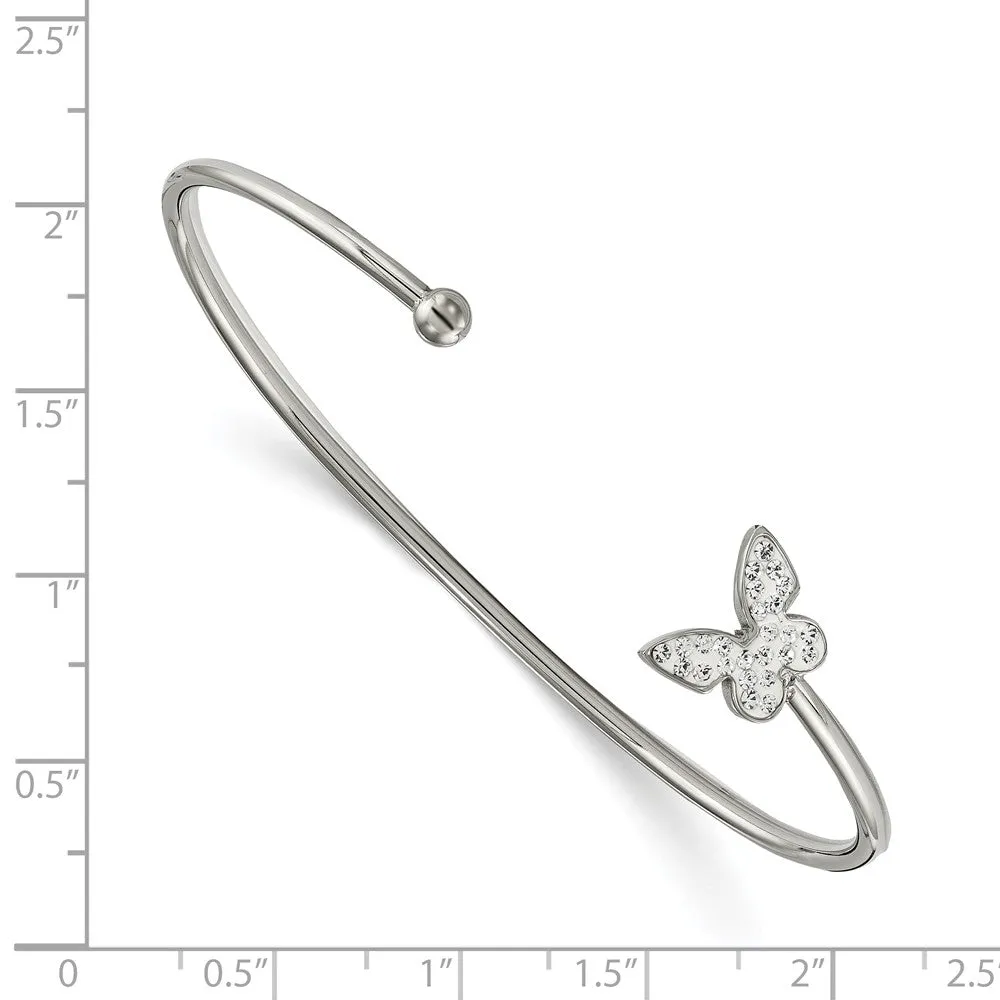 Stainless Steel Polished Preciosa Crystal Butterfly Cuff Bangle