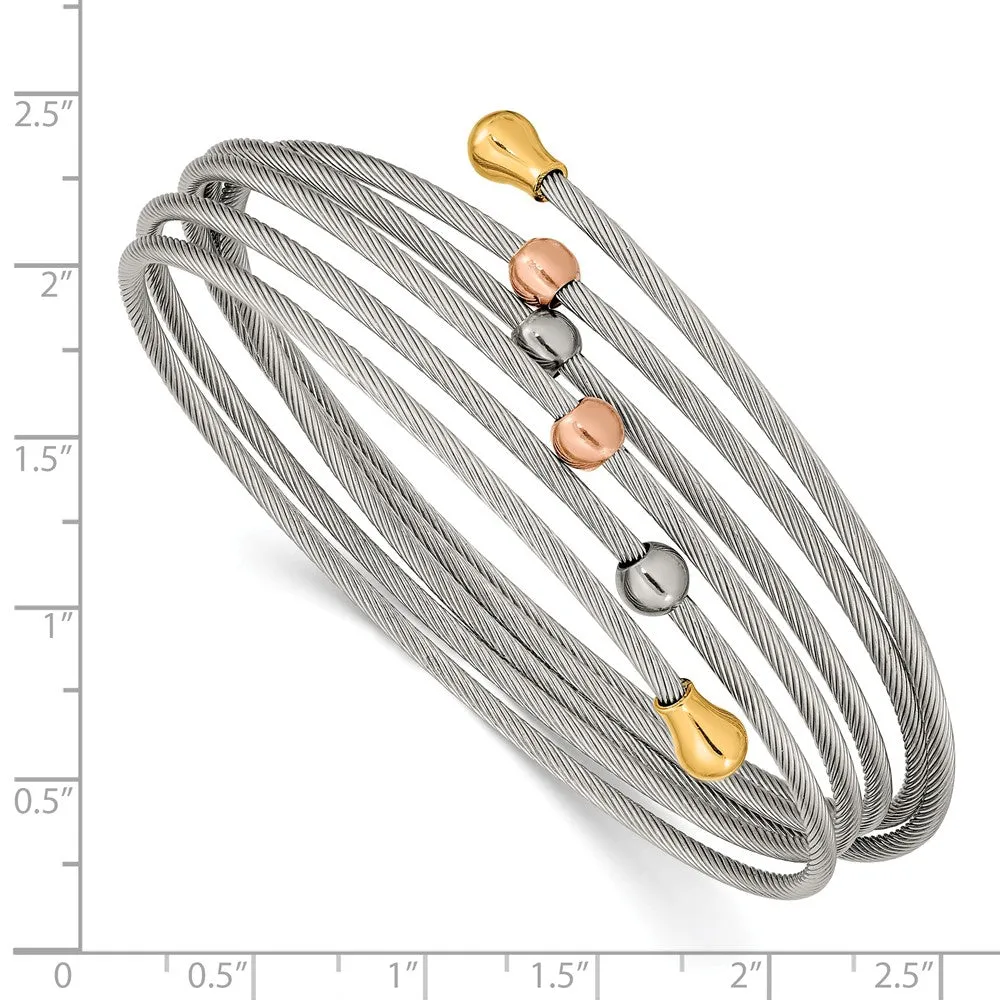 Stainless Steel Polished Rose and Yellow IP-plated Flexible Coil Bangle