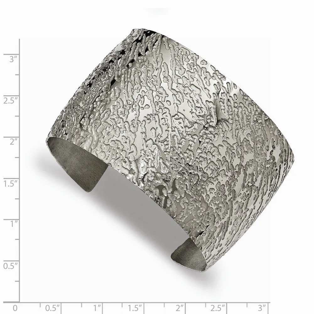 Stainless Steel Polished Textured 4.50mm Cuff Bangle