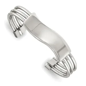 Stainless Steel Polished Waved ID Cuff Bangle