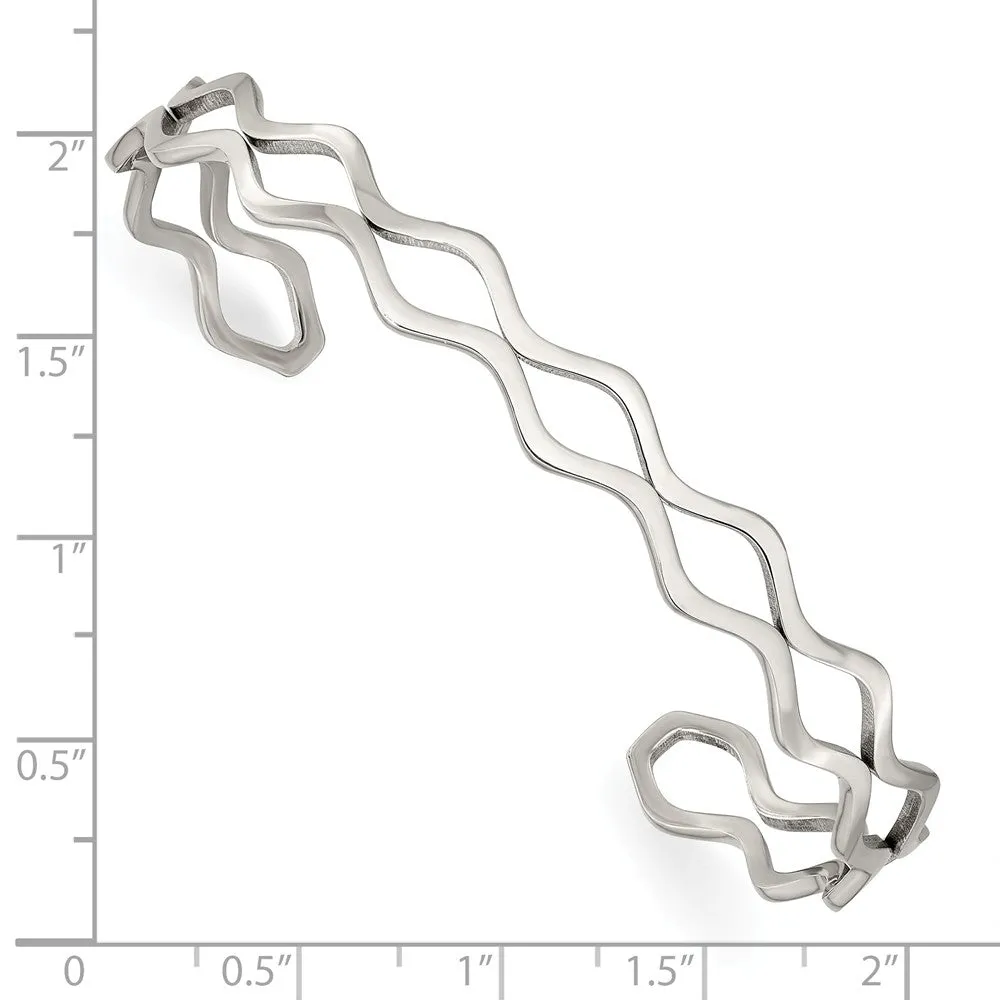 Stainless Steel Polished Wavy Cuff Bangle