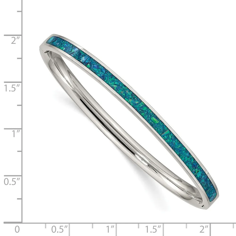Stainless Steel Polished w/Imitation Opal 4.75mm Hinged Bangle