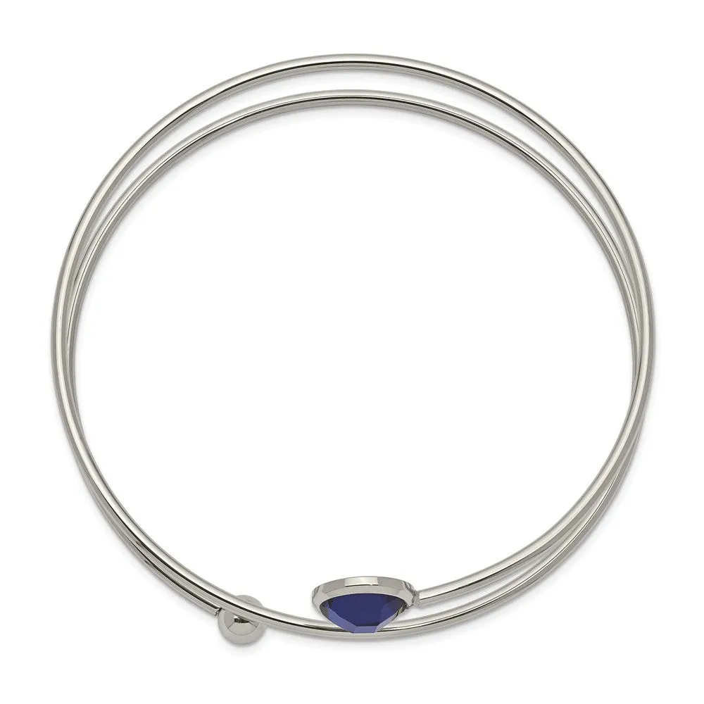 Stainless Steel Polished with Blue Glass Flexible Bangle