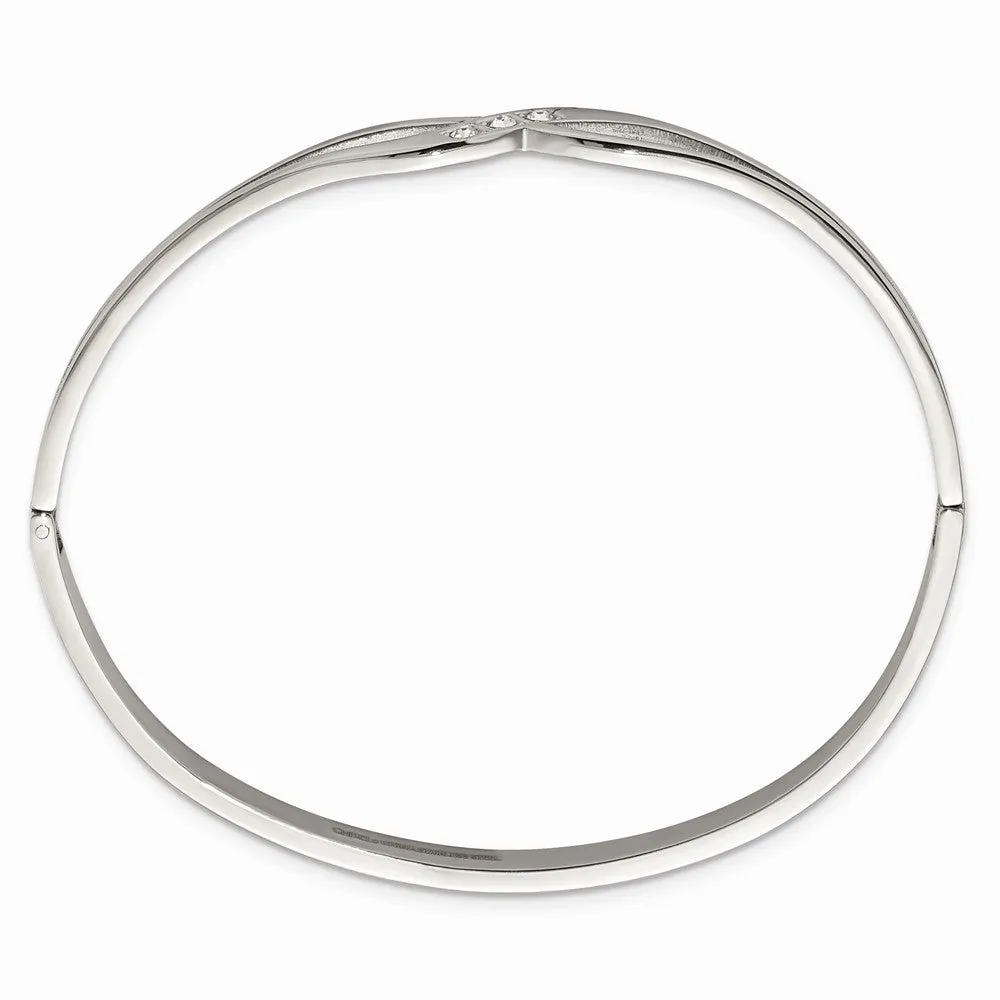 Stainless Steel Polished with CZ Hinged Bangle