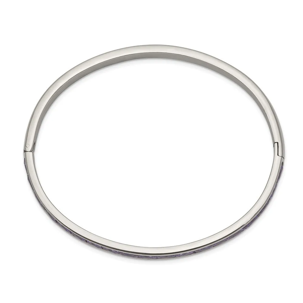 Stainless Steel Polished with Purple CZ 5.00mm Hinged Bangle
