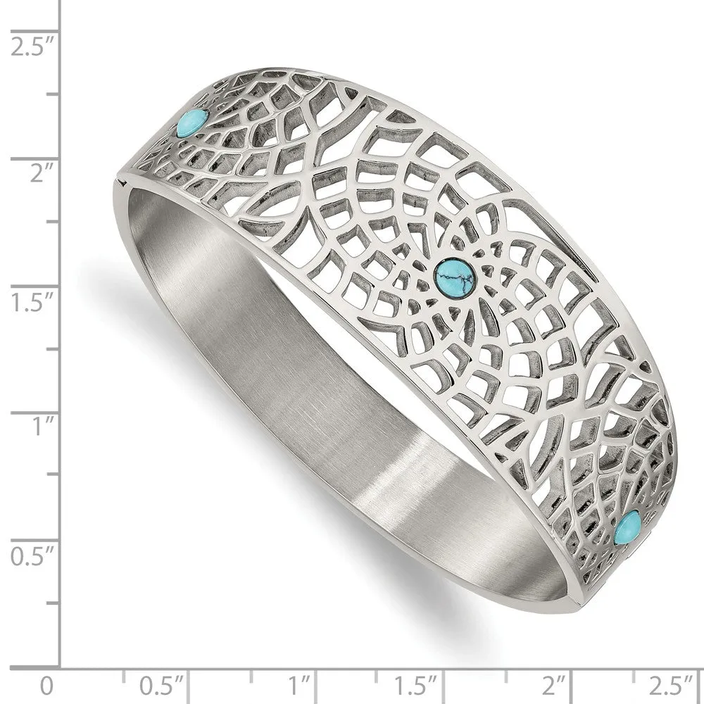 Stainless Steel Polished with Reconstructed Turquoise Hinged Bangle