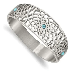 Stainless Steel Polished with Reconstructed Turquoise Hinged Bangle
