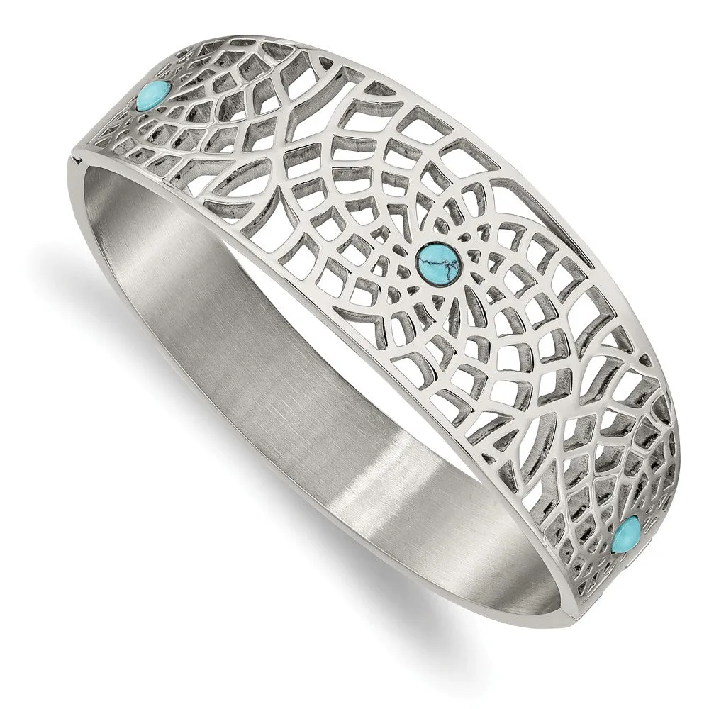 Stainless Steel Polished with Reconstructed Turquoise Hinged Bangle