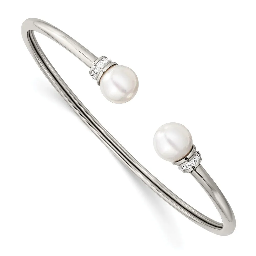 Stainless Steel Polished w/Preciosa Crystal & Imit. Shell Pearl Bangle