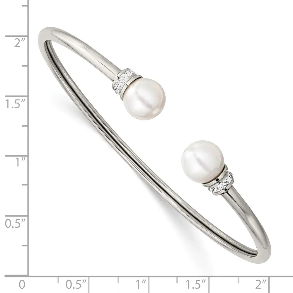 Stainless Steel Polished w/Preciosa Crystal & Imit. Shell Pearl Bangle