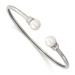 Stainless Steel Polished w/Preciosa Crystal & Imit. Shell Pearl Bangle