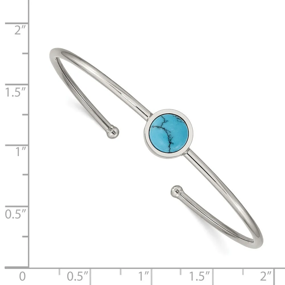 Stainless Steel Polished w/Reconstructed Turquoise Flexible Cuff Bangle